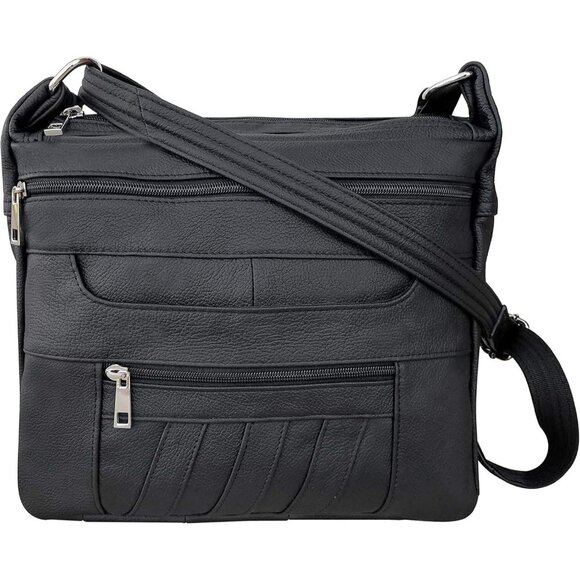 Leather Black Concealed Carry Crossbody Purse with YKK Lock - Ambidextrous Gun B main image 6